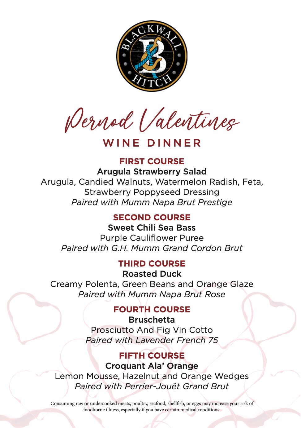 Sparkling Pernod Wine Valentine’s Dinner – Blackwall Hitch Alexandria